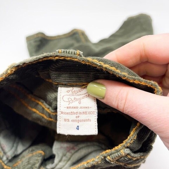 True Religion Corduroy Pants Kids Girls Classic Stretch Wide Leg Green Size 4 - Picture 4 of 9